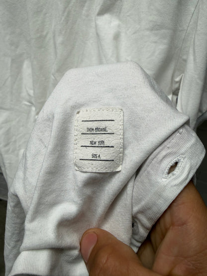 Thom Browne White ‘Side Seam Button’ Cotton Ringer T-Shirt