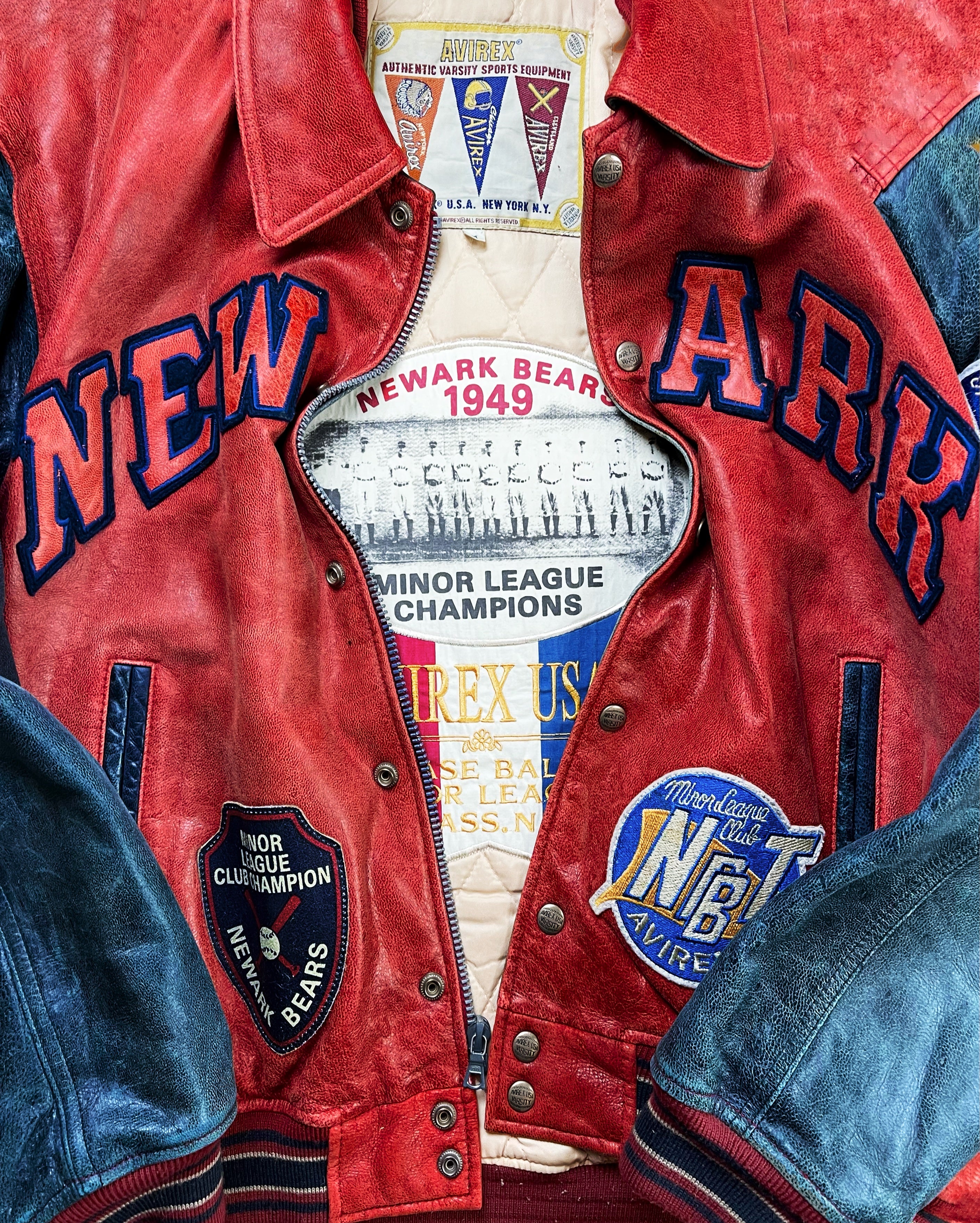 Vintage 90s Avirex Newark Baseball Leather Varsity Jacket – Alex 