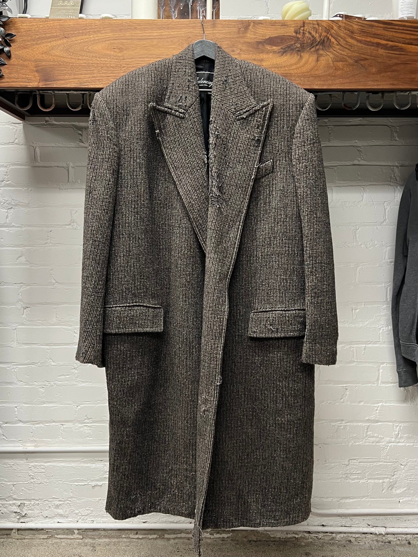 AW2021 Balenciaga Oversized ‘Shoulder-Pad’ Wool/Tweed Distressed Overcoat
