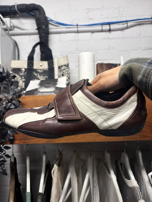 Vintage 2000s Gucci Brown/White Leather Velcro Strap Sneakers