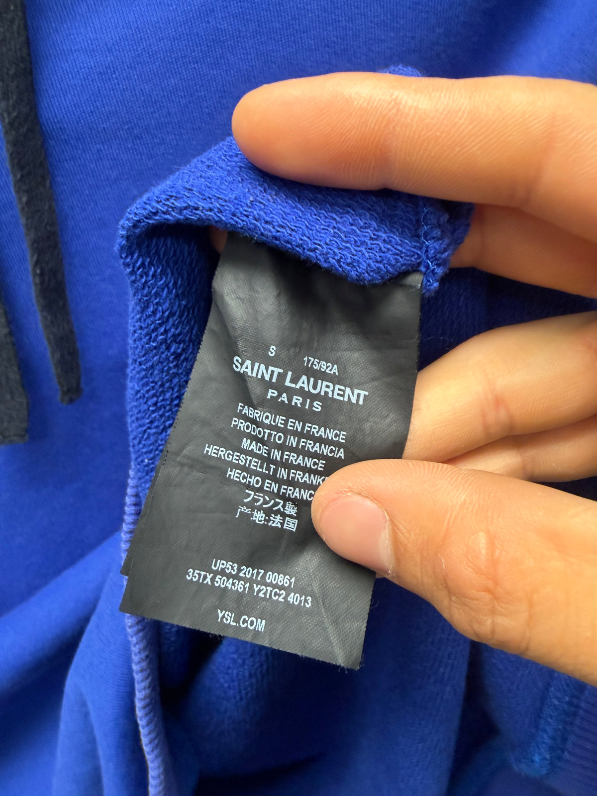 2017 Saint Laurent ‘SL’ Embroidered Crest Logo Blue/Black Pullover Hoodie