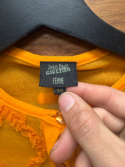Vintage Jean Paul Gaultier Femme ‘Argyle Pattern’ Sheer Yellow Mesh Long Sleeve Shirt
