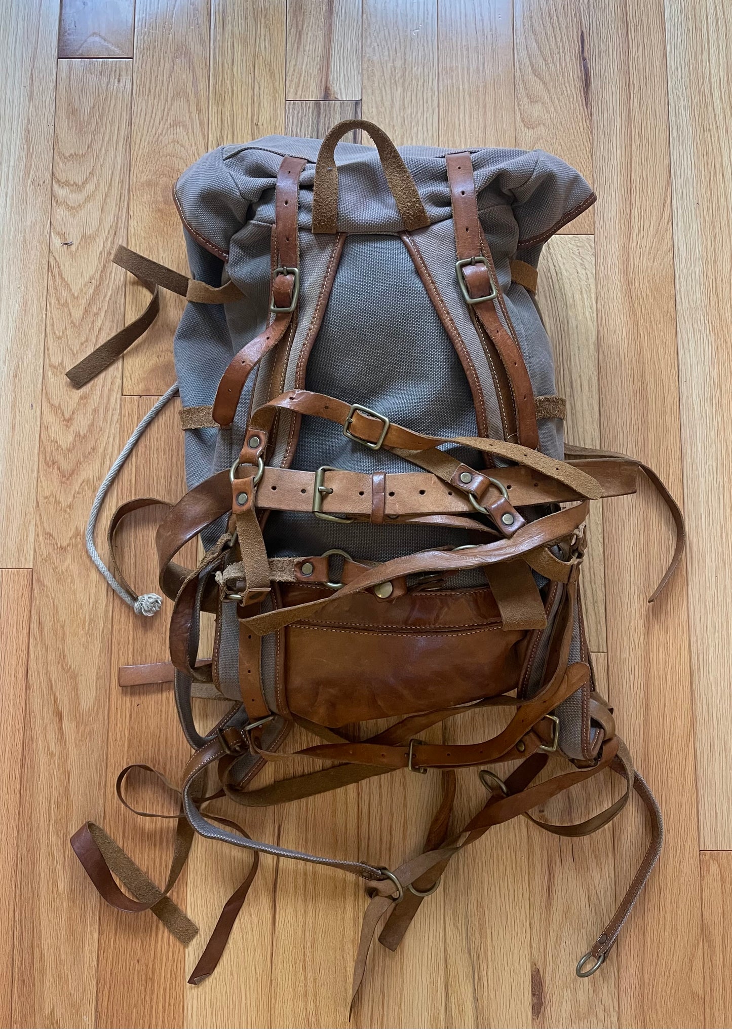 Mihara Yasuhiro Leather Belt Strap Rugged Canvas Backpack