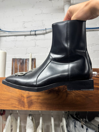 SS2019 Balenciaga ‘BB Rim’ Square Toe Shape Black Patent Leather Boots