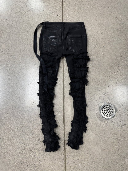 AW2021 Rick Owens ‘Gethsemane’ Waxed Black ‘Tyrone Cut’ Distressed Denim