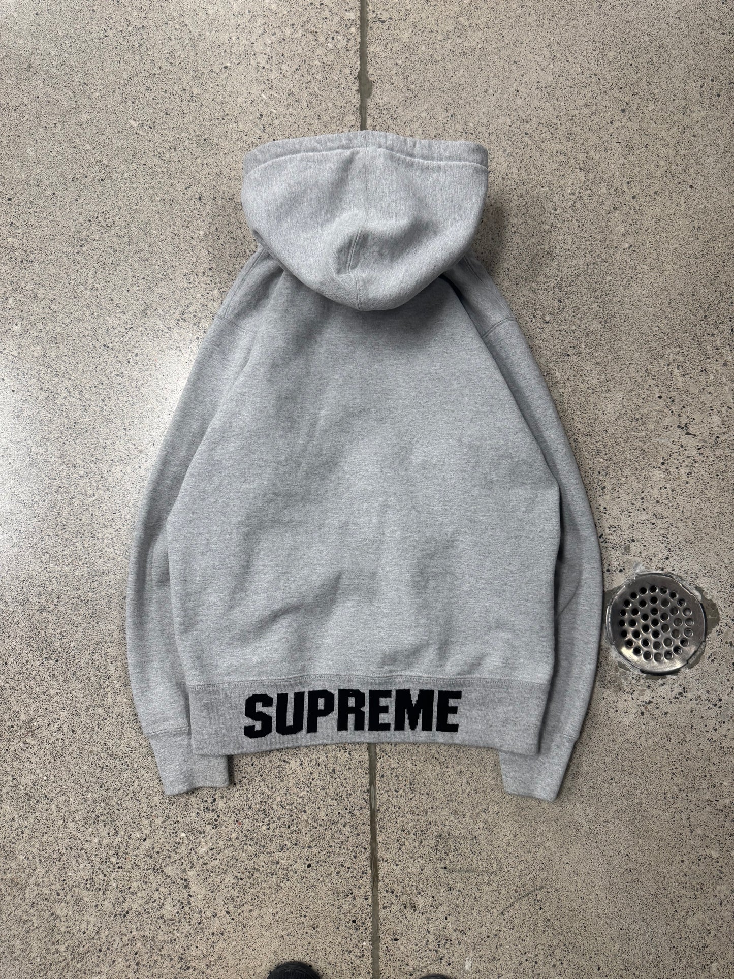 Supreme Ribbing Logo Heather Grey Zip Up Hoodie