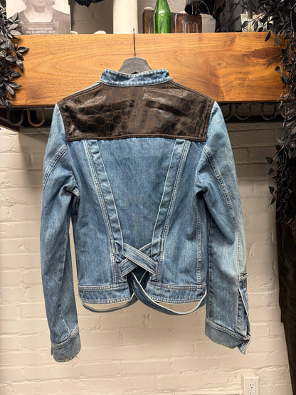 SS2004 Gucci by Tom Ford ‘Bamboo Belted’ Blue Denim Jacket with Bondage Lace Back Detailing