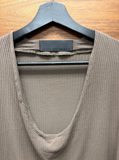 Haider Ackermann Sheer Scoop Neck Brown Cotton Long Sleeve Shirt