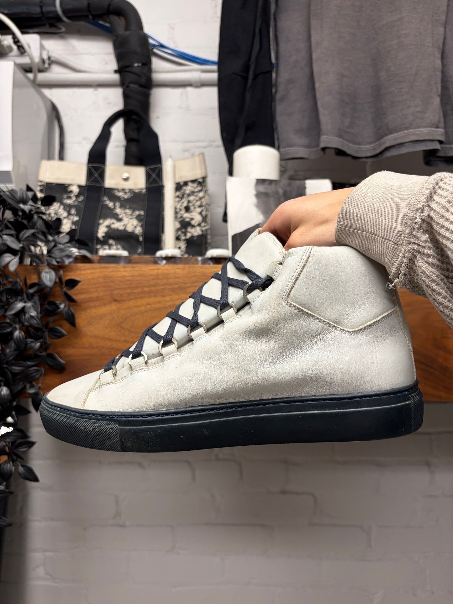 Balenciaga ‘Arena’ White Leather High Too Sneakers