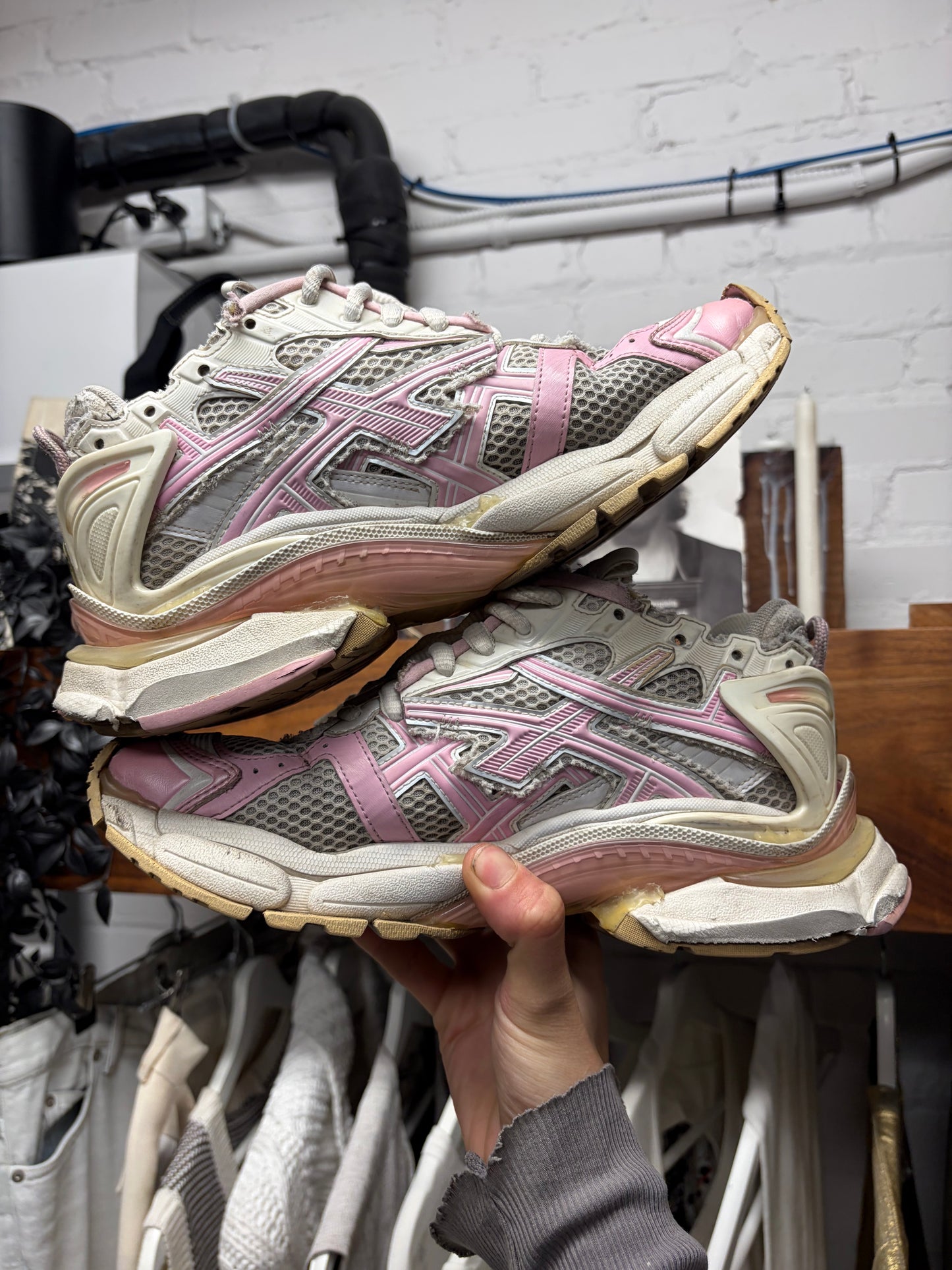 Balenciaga Pink/Grey ‘Track Runner’ Low Top Sneakers