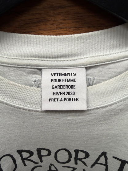 AW2020 Vetements ‘Corporate Magazines Suck’ Slogan T-Shirt