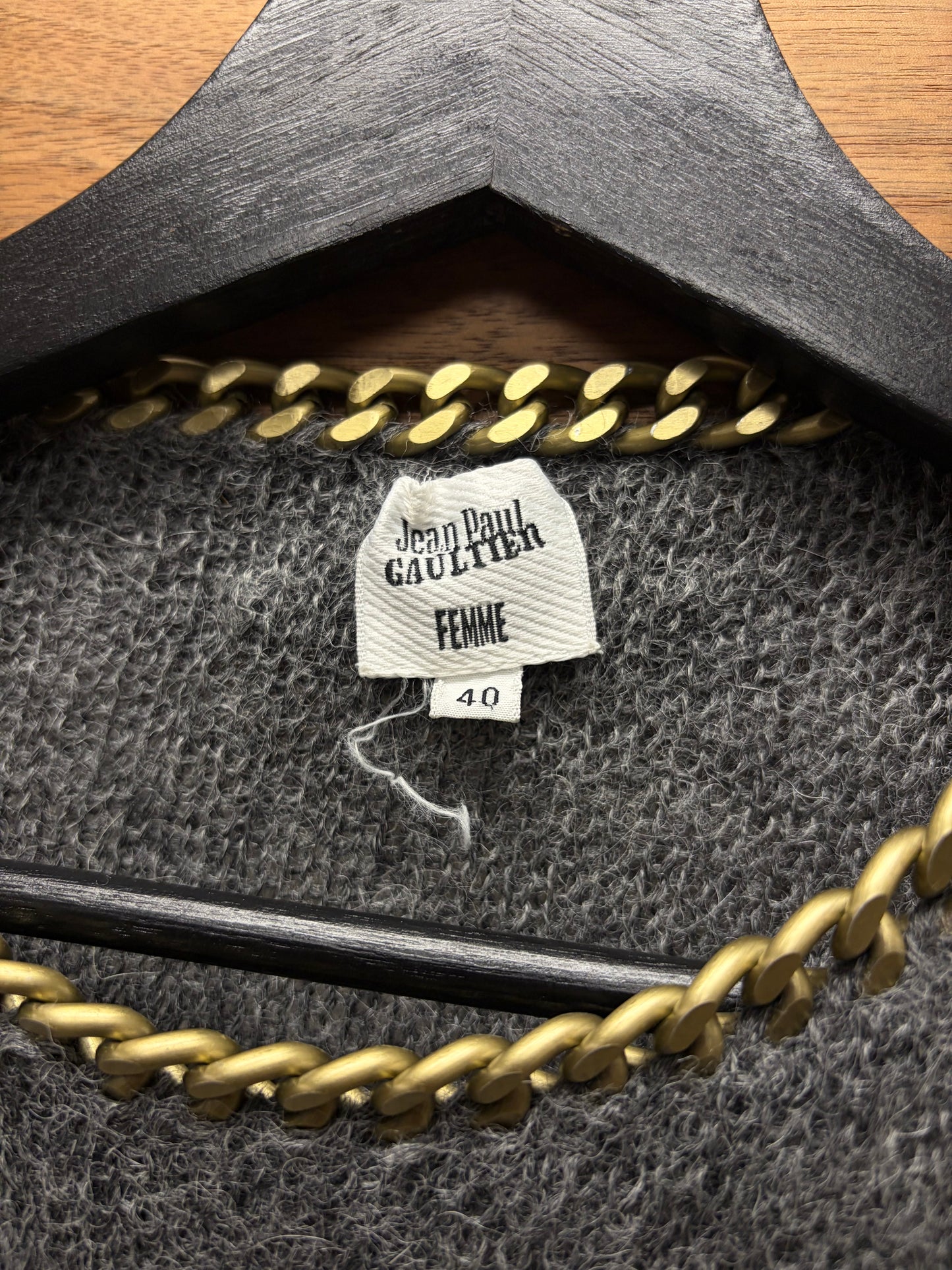 Vintage Jean Paul Gaultier Alpaca Wool ‘Cuban Link’ Grey/Gold Chain Finished Sweater