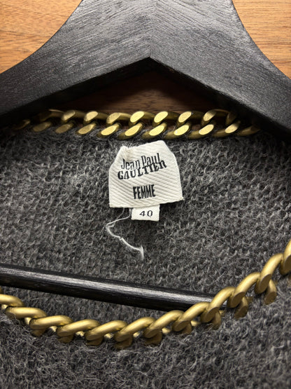 Vintage Jean Paul Gaultier Alpaca Wool ‘Cuban Link’ Grey/Gold Chain Finished Sweater