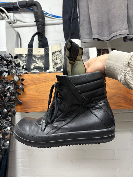 Rick Owens Black Leather ‘Geobasket’ High Top Sneakers