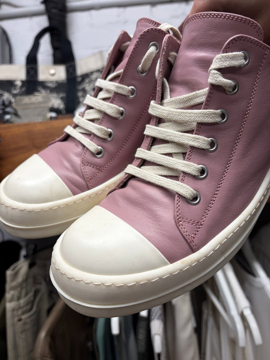Rick Owens Pink/Milk Leather ‘Ramones’ Low Top Sneakers