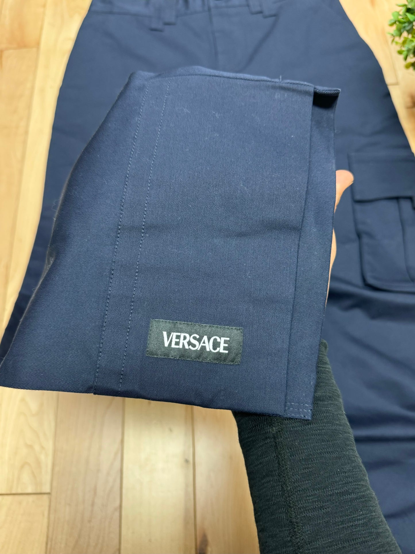 Versace Navy Blue Wide Leg Cargo Pants