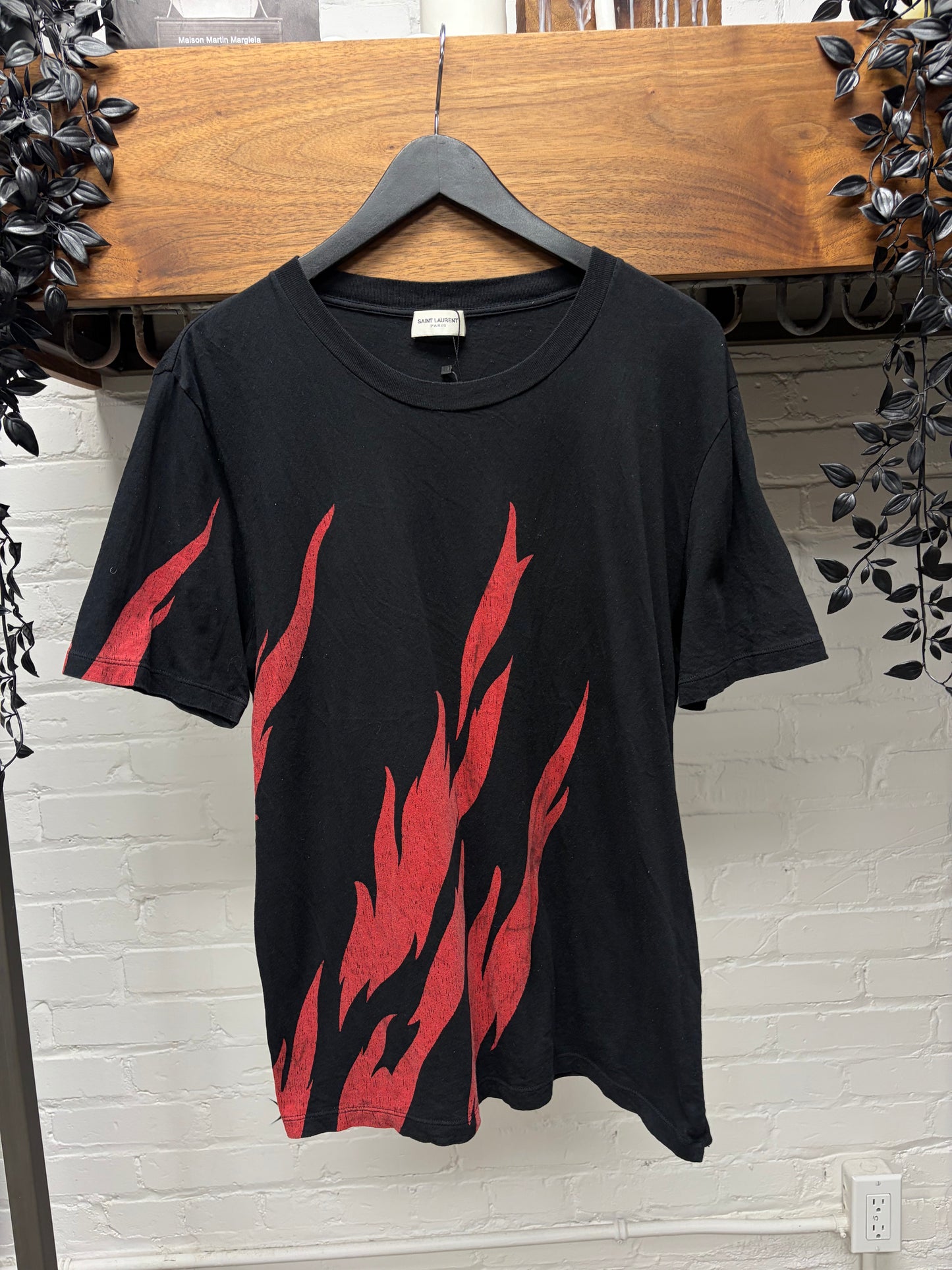 2017 Saint Laurent ‘Flame’ Black/Red Graphic T-Shirt