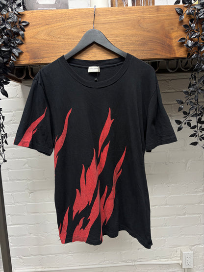 2017 Saint Laurent ‘Flame’ Black/Red Graphic T-Shirt