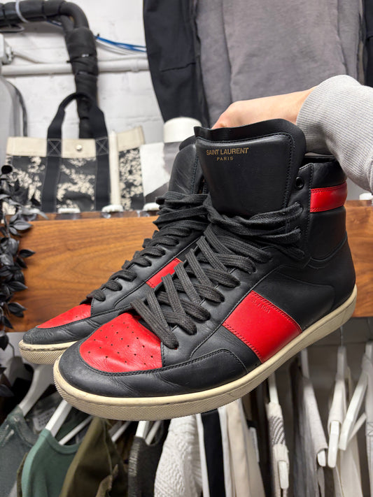 Saint Laurent ‘SL/10H’ Black/Red Leather Court High Top Sneakers