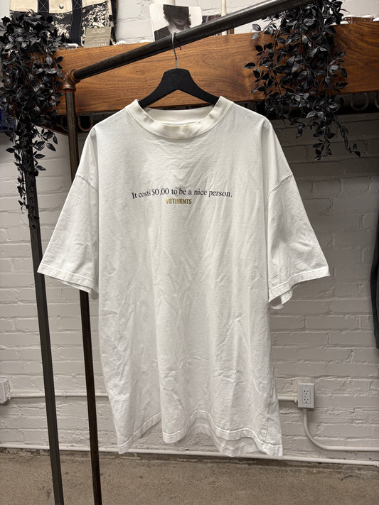 Vetements ‘It’s Free to be Nice’ Oversized White Slogan T-Shirt
