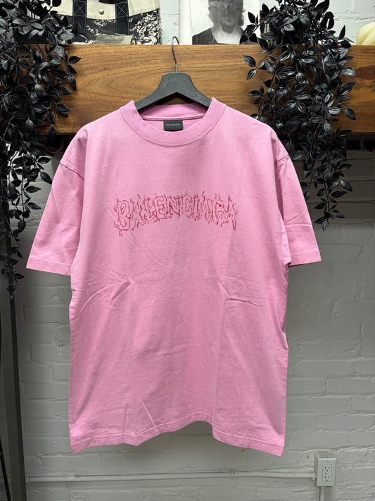 SS2024 Balenciaga ‘DIY Metal Logo’ Pink Oversized Graphic T-Shirt