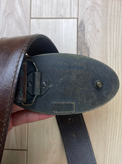 2000s Dsquared2 Wood Buckle Dove Calfskin Leather Belt