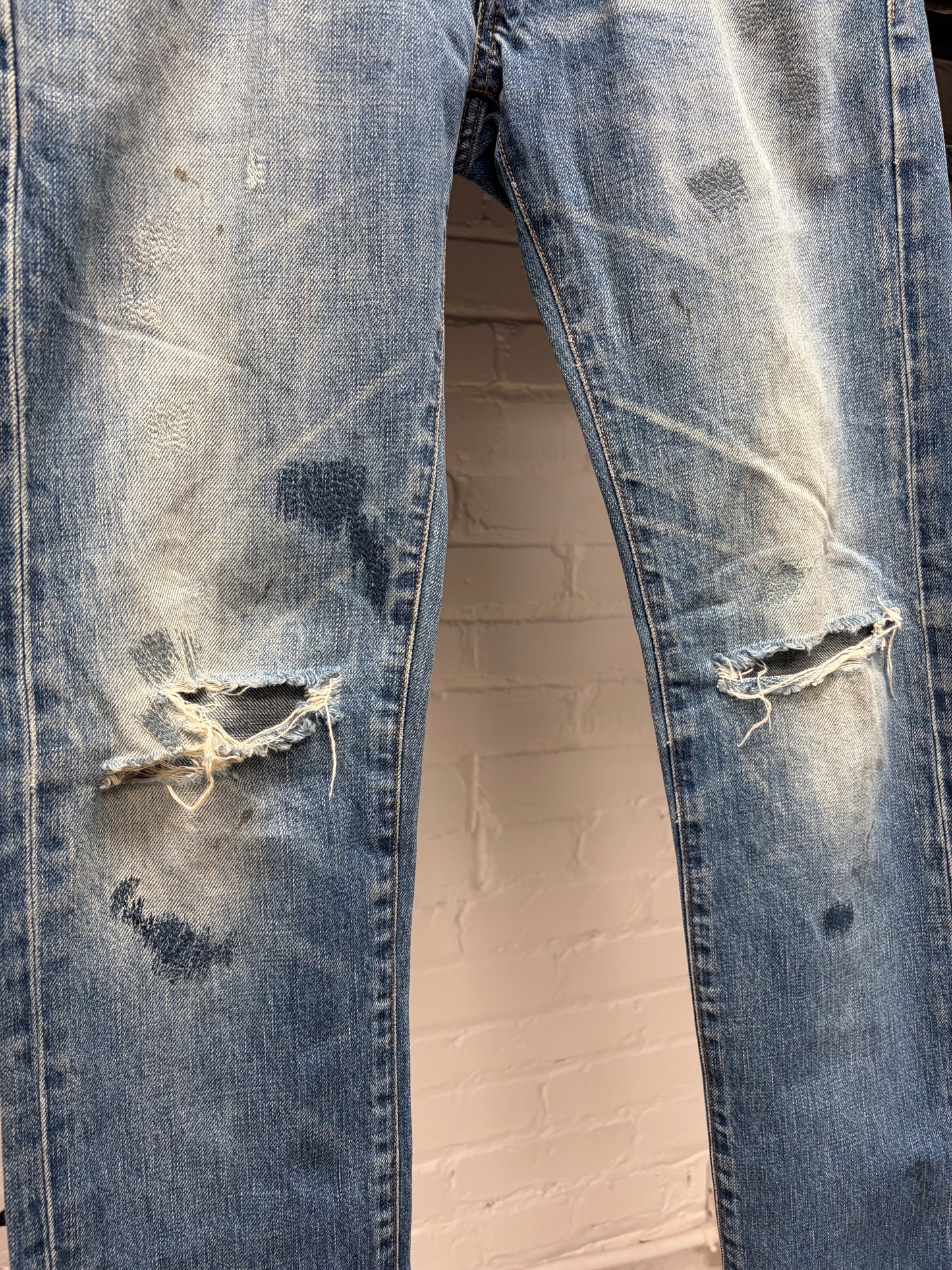 Dior Homme Unaltered Blue Sashiko Repaired Skinny Jeans