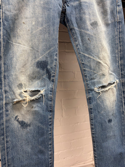 Dior Homme Unaltered Blue Sashiko Repaired Skinny Jeans