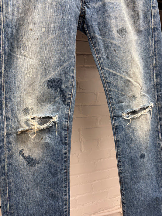 Dior Homme Unaltered Blue Sashiko Repaired Skinny Jeans