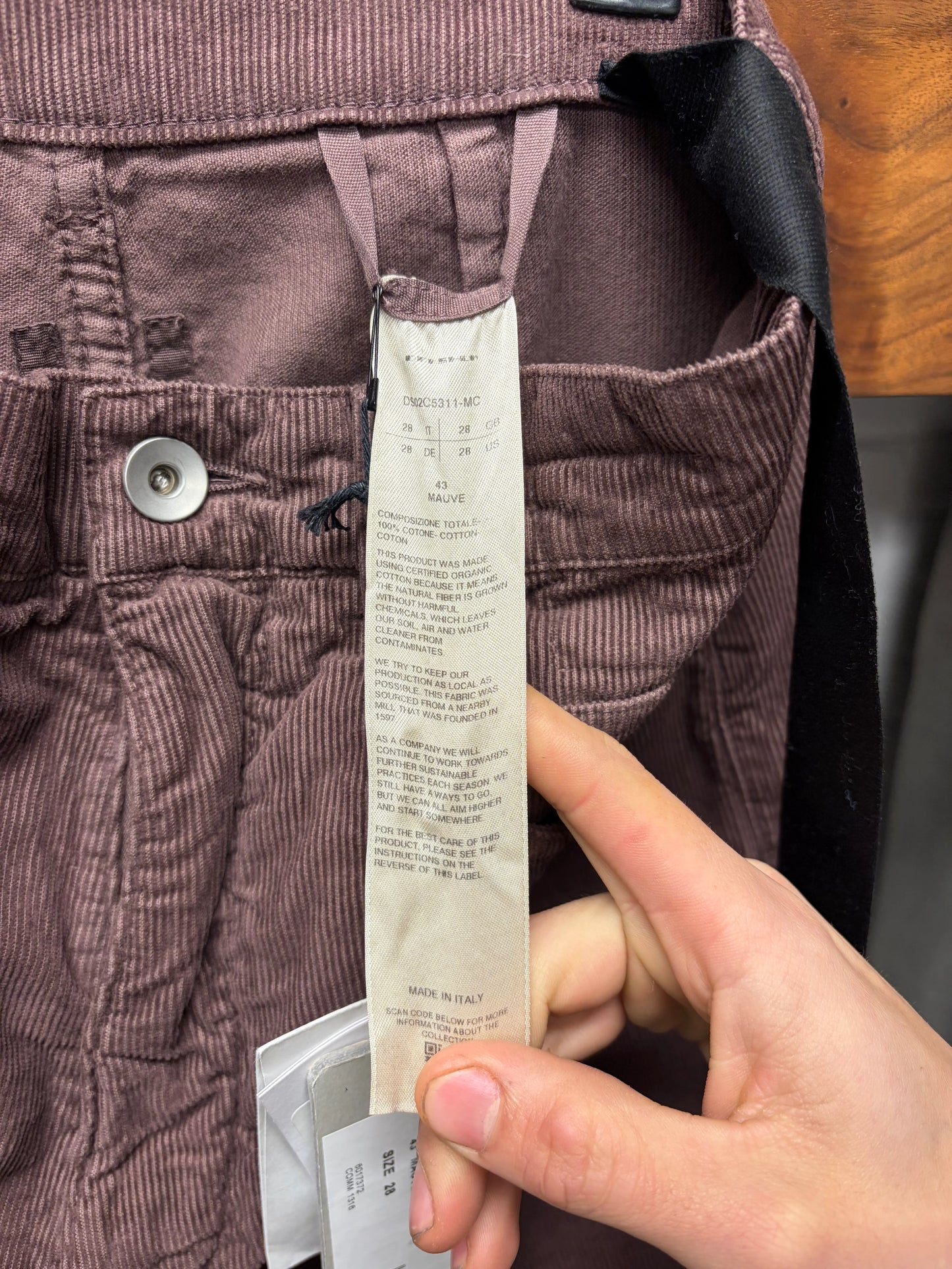 Rick Owens ‘Bolans’ Mauve Corduroy Flared Leg Pants