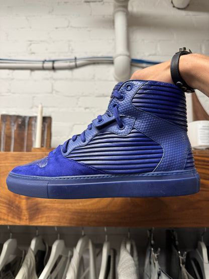 Balenciaga ‘Cote’ Pleated Blue Leather High Top Sneakers