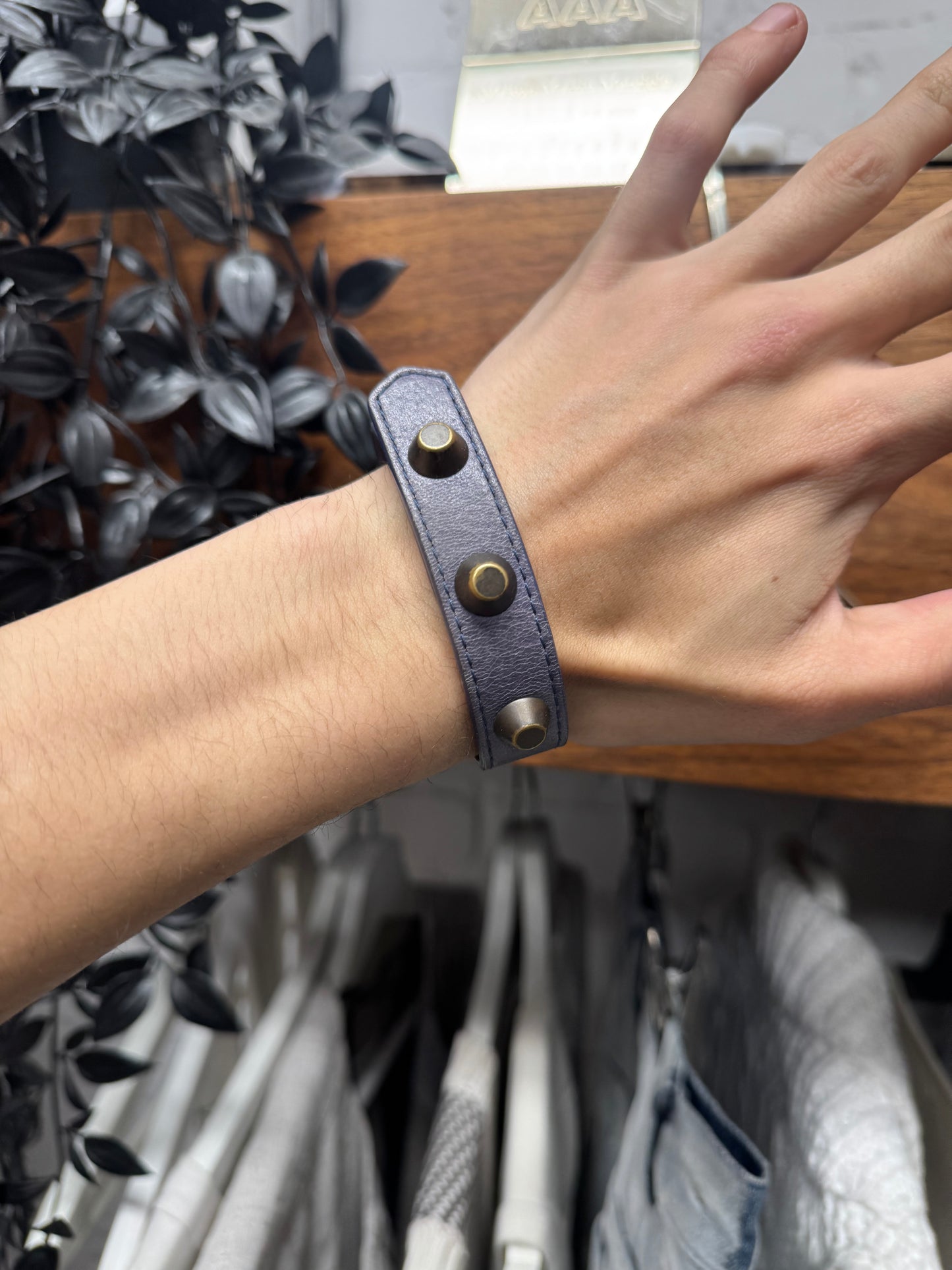 Balenciaga Studded ‘Lilac’ Leather Snap Bracelet