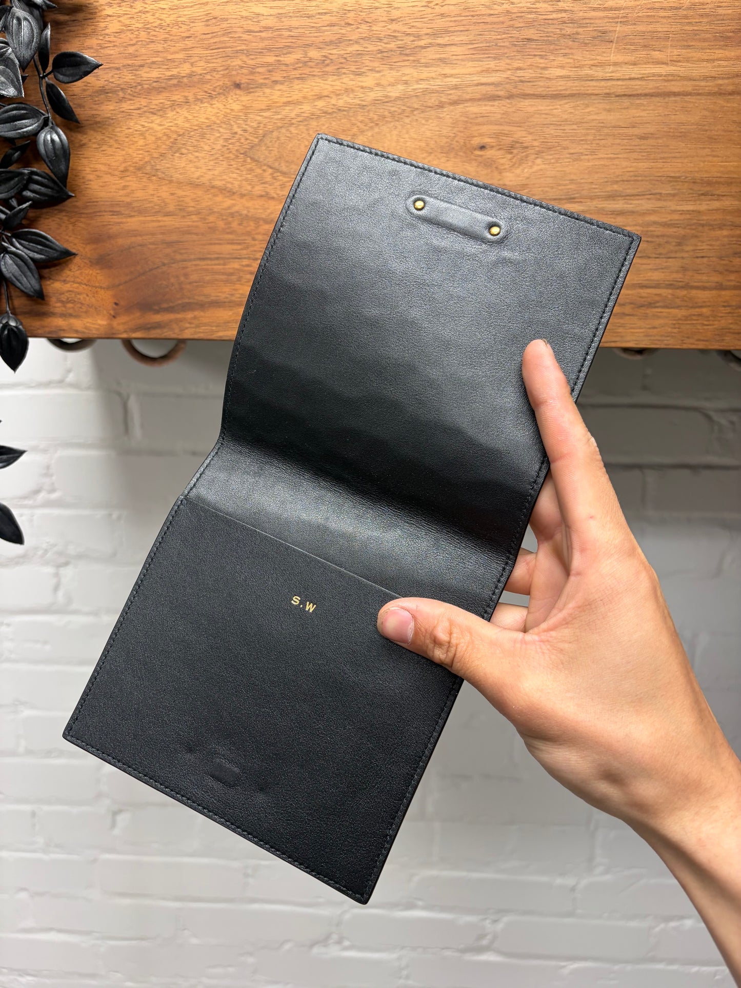 Saint Laurent Black Crocodile Embossed Leather Passport Holder