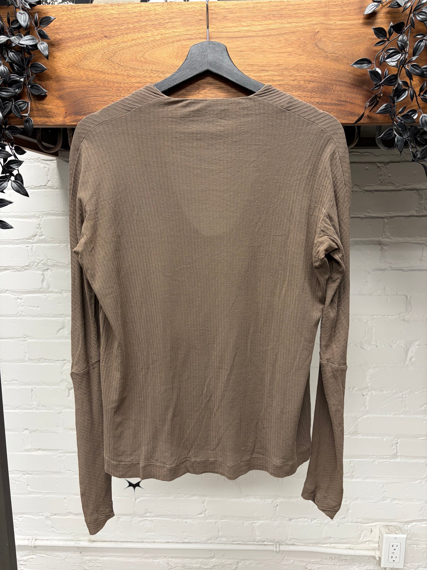 Haider Ackermann Sheer Scoop Neck Brown Cotton Long Sleeve Shirt
