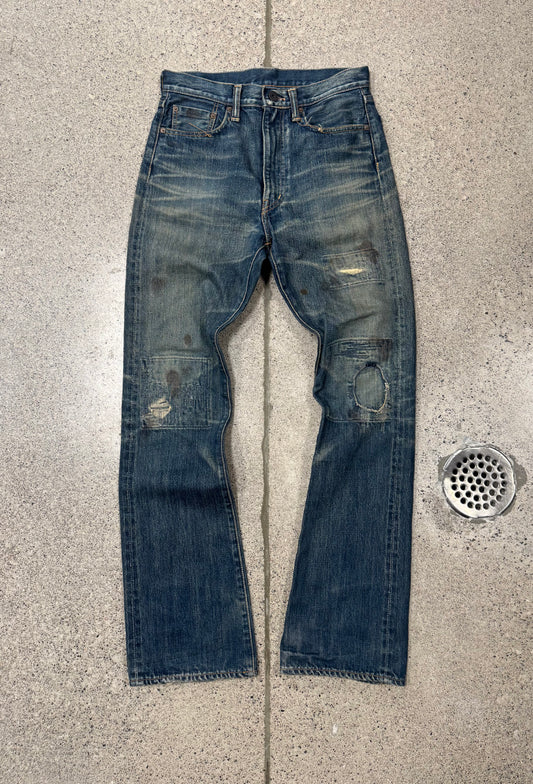 Kapital Bootcut ‘Sashiko’ Repaired Blue Flared Denim