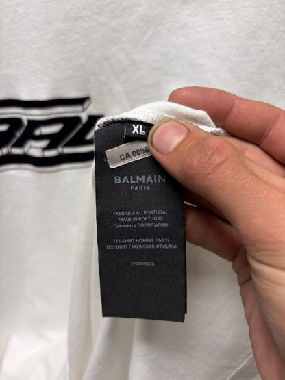 Balmain Embroidered ‘Slant’ Logo White T-Shirt