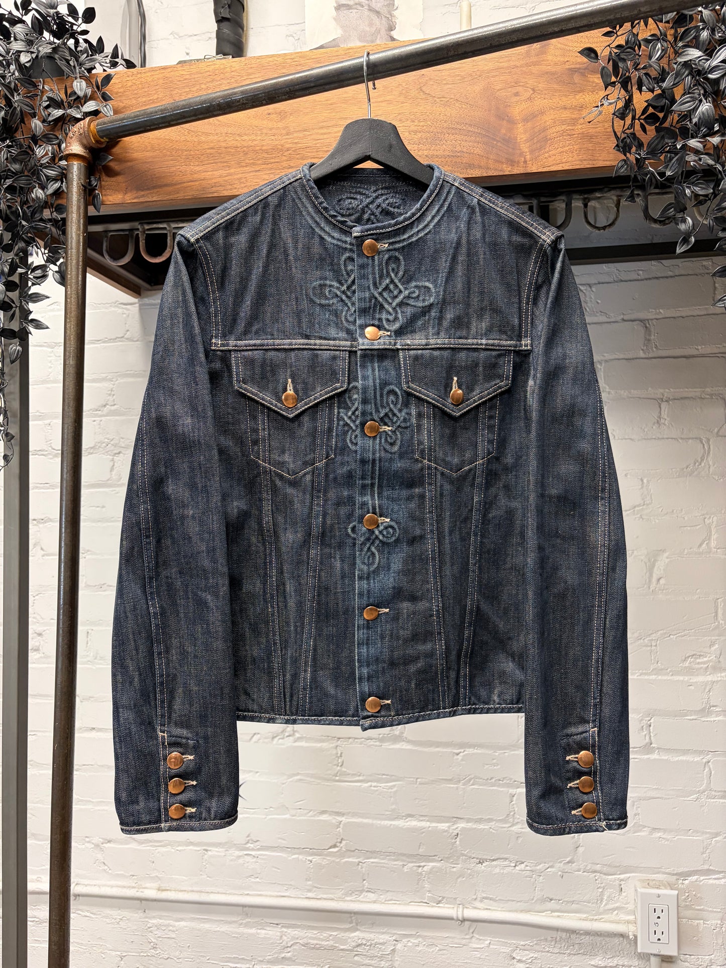 Vintage Jean Paul Gaultier Pour Homme Collarless Denim Jacket