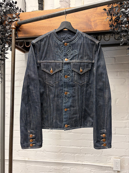 Vintage Jean Paul Gaultier Pour Homme Collarless Denim Jacket