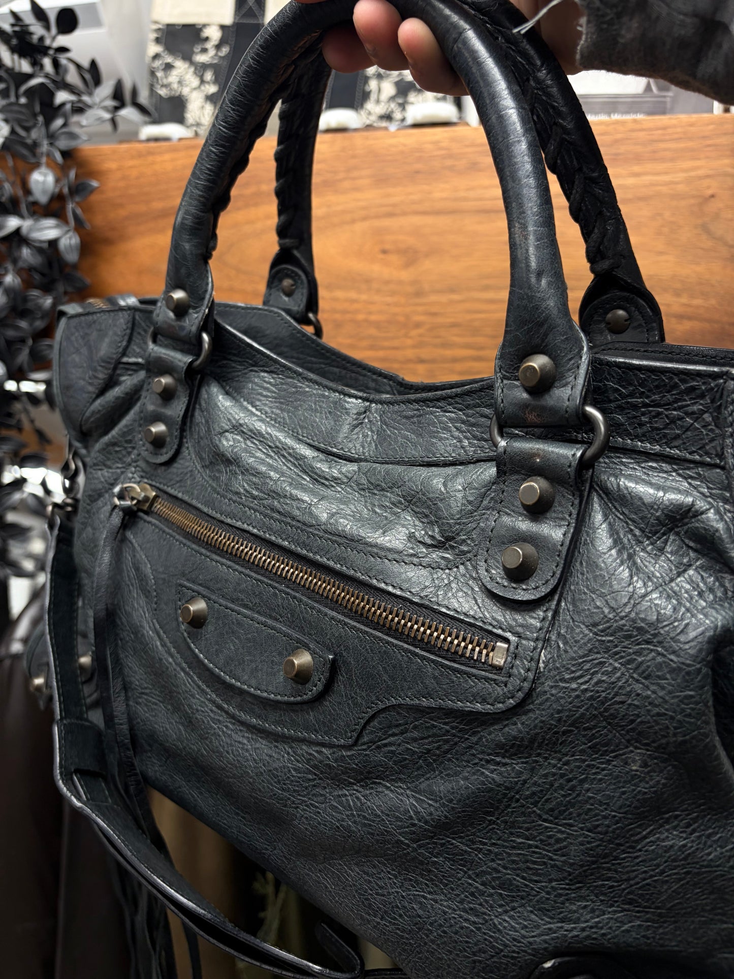 Balenciaga Black/Silver Hardware ‘City’ Bag with Crossbody Strap