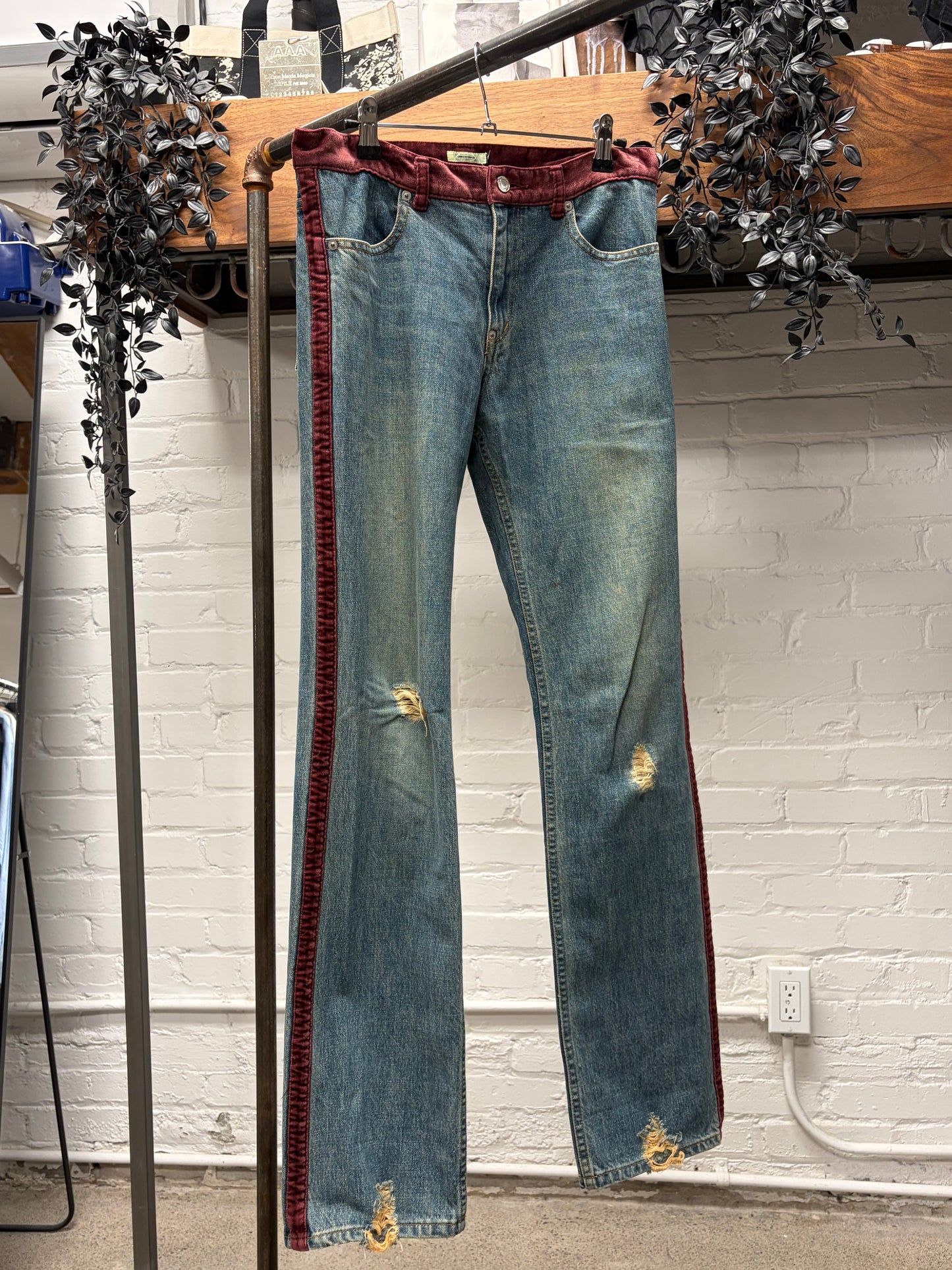 AW2002 Undercover ‘Witches Cell Division’ Cummerbund Blue/Red Velour Trim Denim
