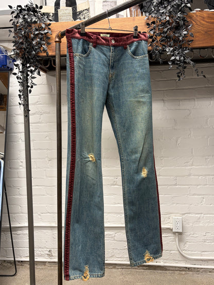 AW2002 Undercover ‘Witches Cell Division’ Cummerbund Blue/Red Velour Trim Denim