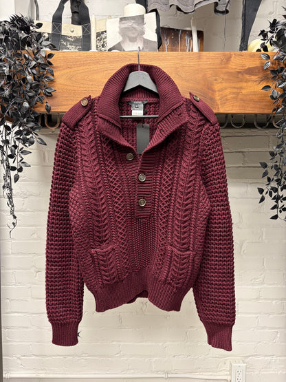 2000s Gucci by Frida Giannini Military Inspired Merino Wool Cable Knit Sweater