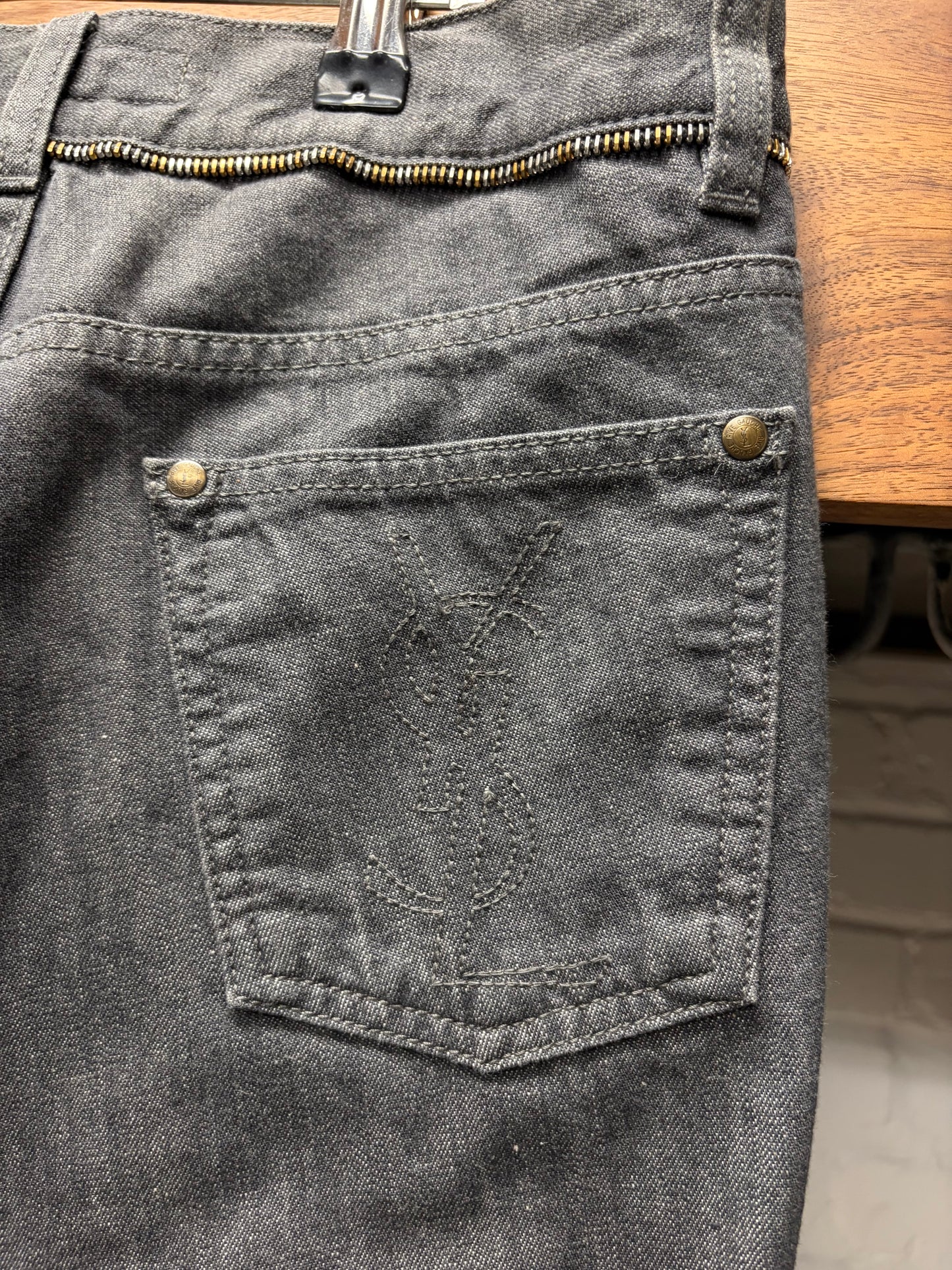 Vintage Yves Saint Laurent Rive Gauche by Tom Ford ‘Zipper Cummerbund’ Flared Leg Denim