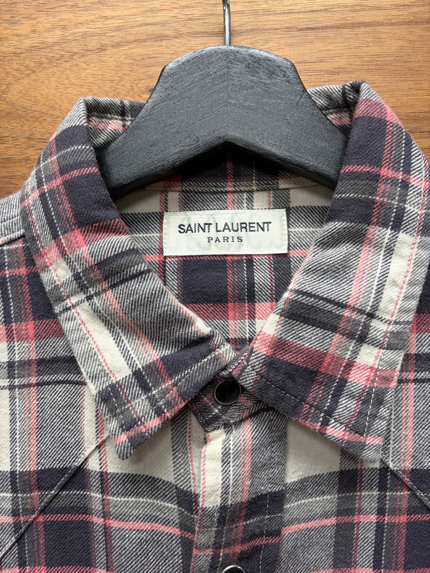 2017 Saint Laurent Brown/Cream Plaid Button Snap Flannel