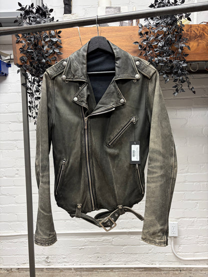 Hysteric Glamour Washed Black Calfskin Leather Biker Jacket