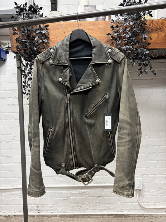 Hysteric Glamour Washed Black Calfskin Leather Biker Jacket