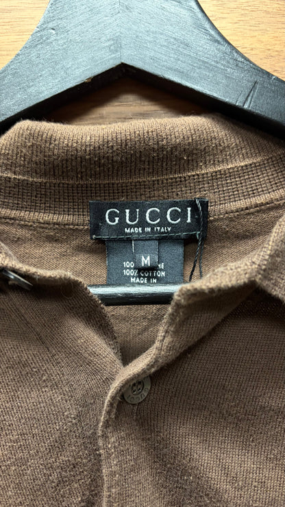 90s Gucci by Tom Ford Dark Brown Cotton Knit Polo