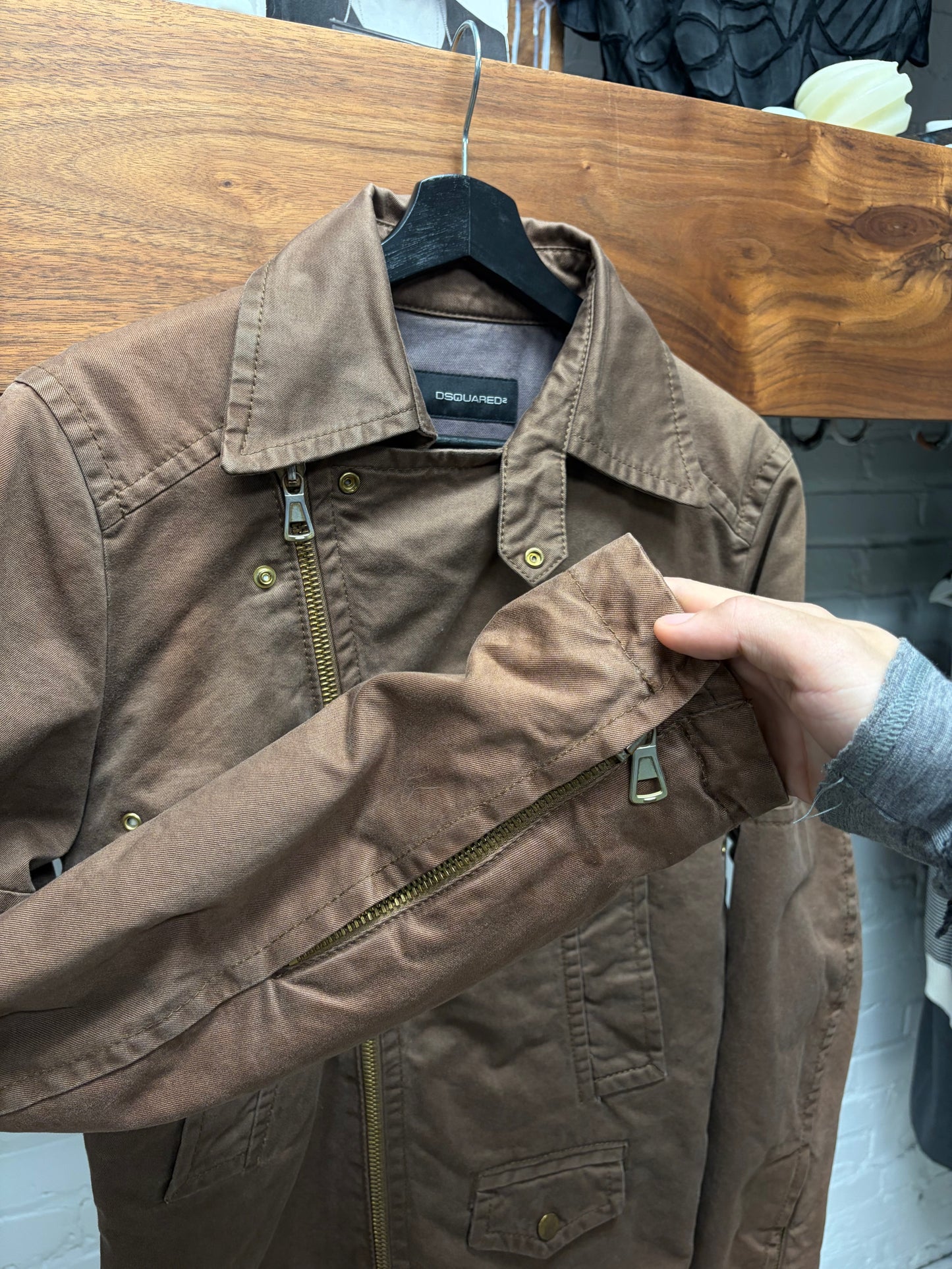 2000s Dsquared2 Brown Cotton ‘Perfecto Zip’ Biker Jacket