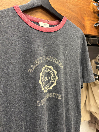 2017 Saint Laurent Grey/Red ‘YSL University’ Ringer Retro Inspired T-Shirt