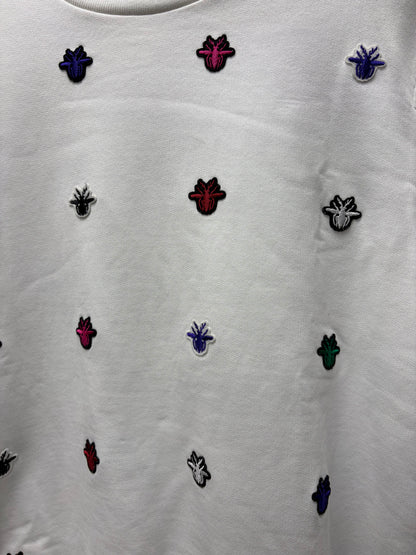 Dior Homme Multi-Coloured ‘Bee Logo’ Patch Embroidered White Crewneck Sweater